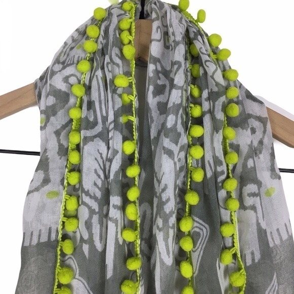 CAPELLI Scarf Ikat Pom Poms Neon Boho Southwestern Tribal Sheer Lightweight NWT - Picture 1 of 8